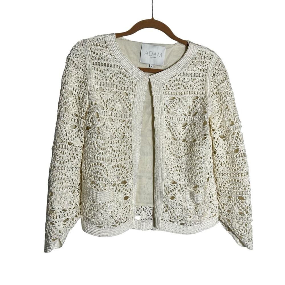 Adam Lippes Cream Open Lace Lined Cardigan Jacket Size 4
